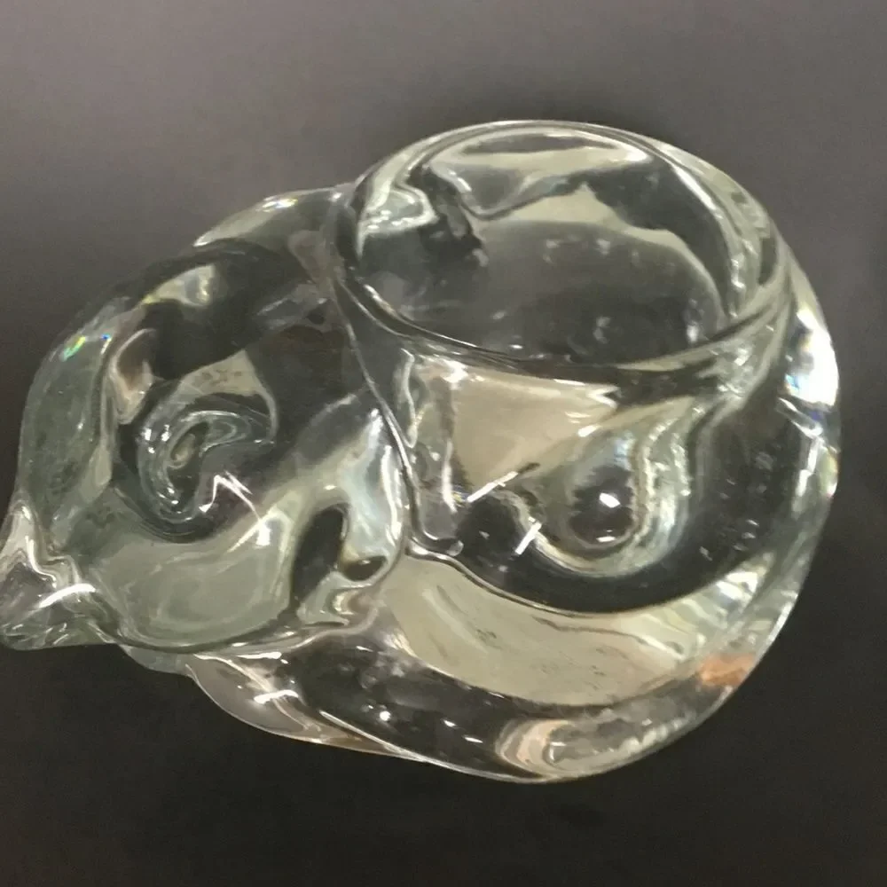 VTG‎ Indiana Glass 2 Crystal Votive Candle Holder Sleeping Cat Figurine